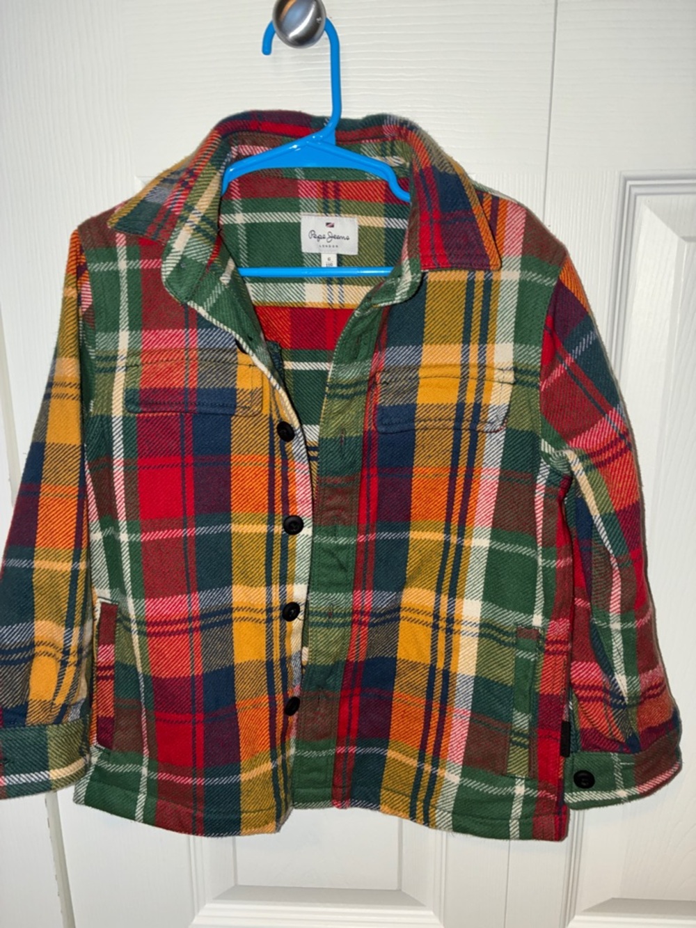 Pepe Jeans Red Green Yellow Plaid Kids Button-Up Shirt Jacket